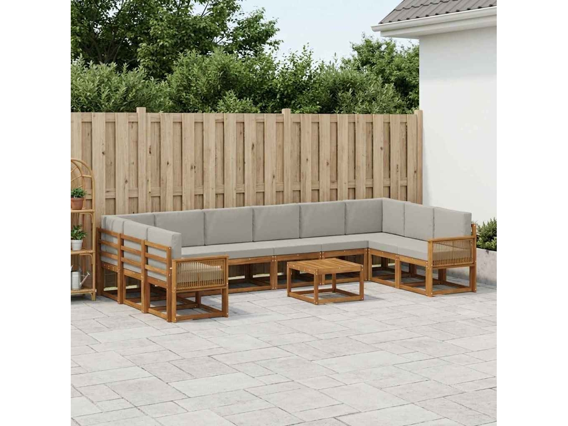 Vidaxl Conjunto De Sofás Para Exterior 11 Pcs Natural E Cinzento-claro