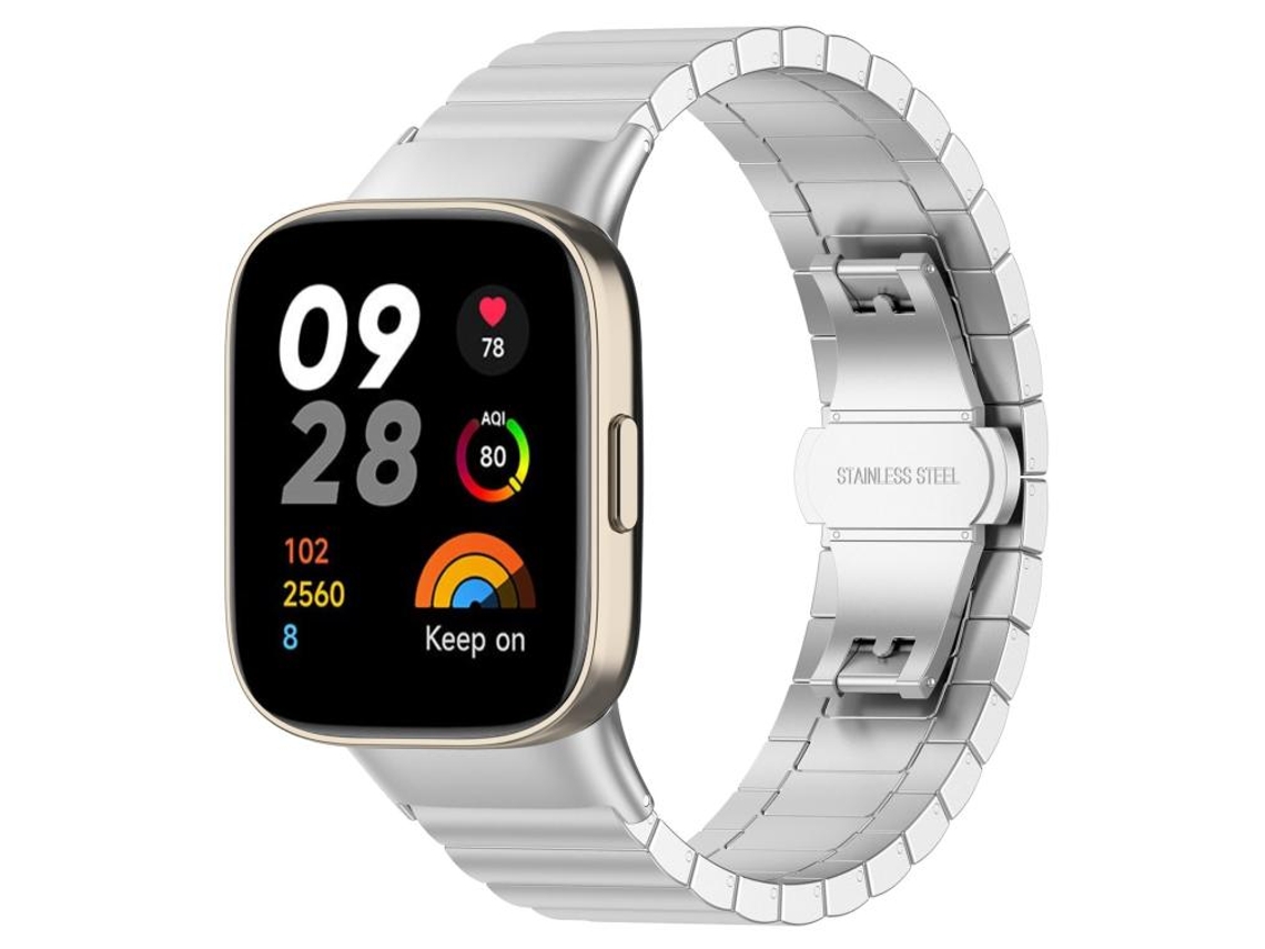 Bracelete Para Redmi Watch 3 - Aço Inoxidável - Uma Conta De Bambu (20mm) Prata