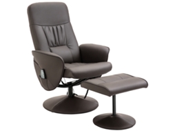 Poltrona reclinável + banco, 10 pontos de massagem/controle, couro sintético, marrom