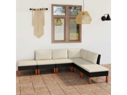 Vidaxl 6 Pcs Conjunto Lounge De Jardim C/ Almofadões Vime Pe Preto