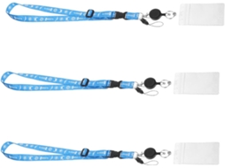 Porta Crachá Ciieeo Em Pvc Com Cordão Removível E Bolso Cartão, Conjunto De 3 Unidades, Azul, Material De Poliéster