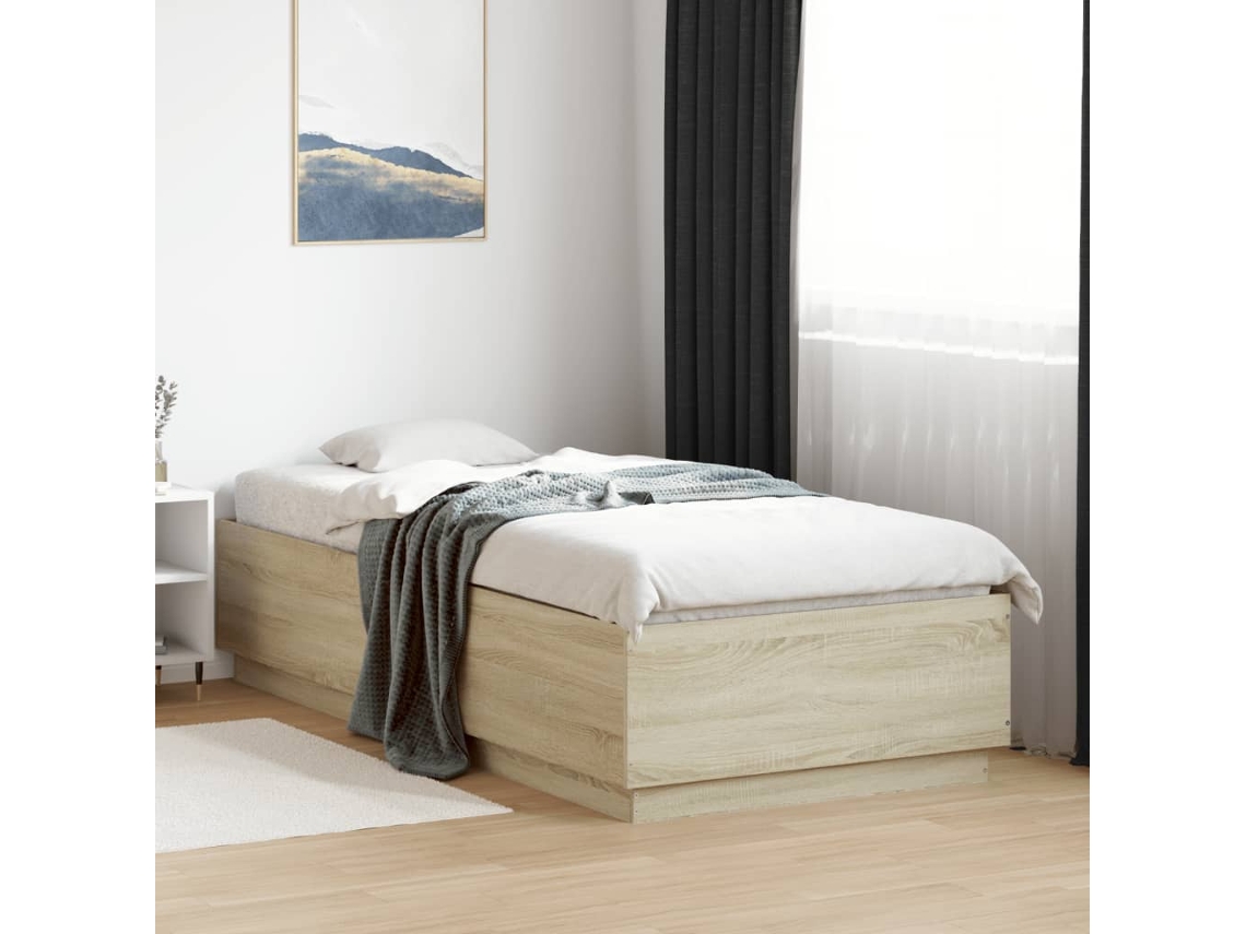 Vidaxl Estrutura Cama C/ Luzes Led Derivados Madeira Carvalho Sonoma