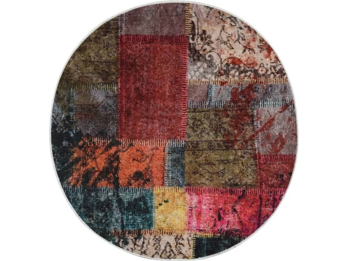 vidaXL Tapete lavável antiderrapante φ120 cm patchwork multicor