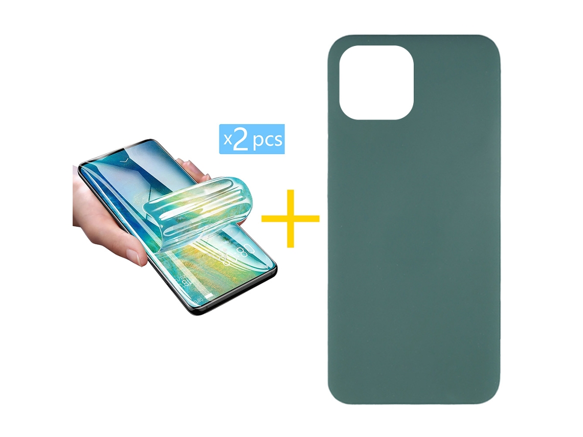 Pack 2 x Película de Hidrogel + Capa GANDY Apple iPhone 16 Pro Max Silicone Líquido Verde Escuro