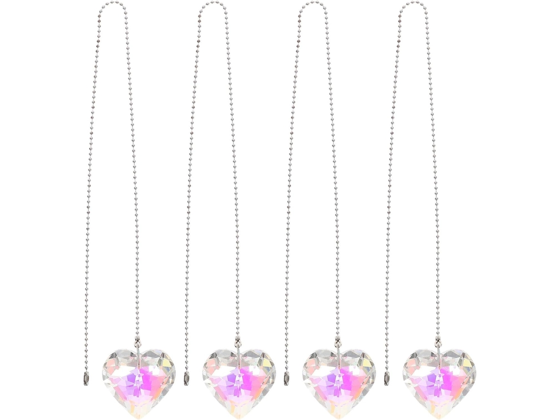 Conjunto De 4 Pingentes Coração Com Moldura Geométrica Cristal,