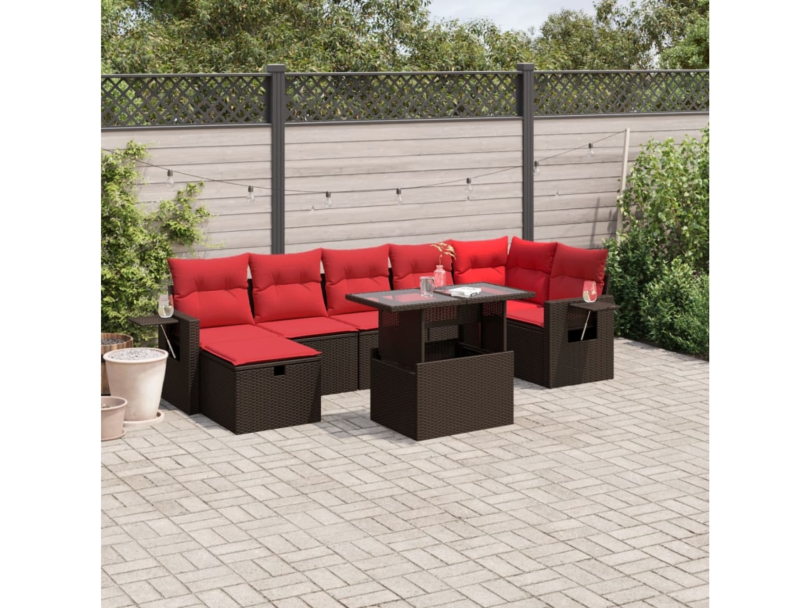 Vidaxl Conjunto De Sofá De Jardim Com 8 Peças E Almofadas Em Rattan Sintético Marrom
