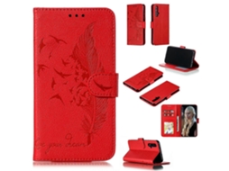 Capa De Couro Com Textura De Lichia E Padrão De Penas, Com Abertura Horizontal, Carteira, Suporte E Compartimentos Para Cartões Para Huawei Honor 20.