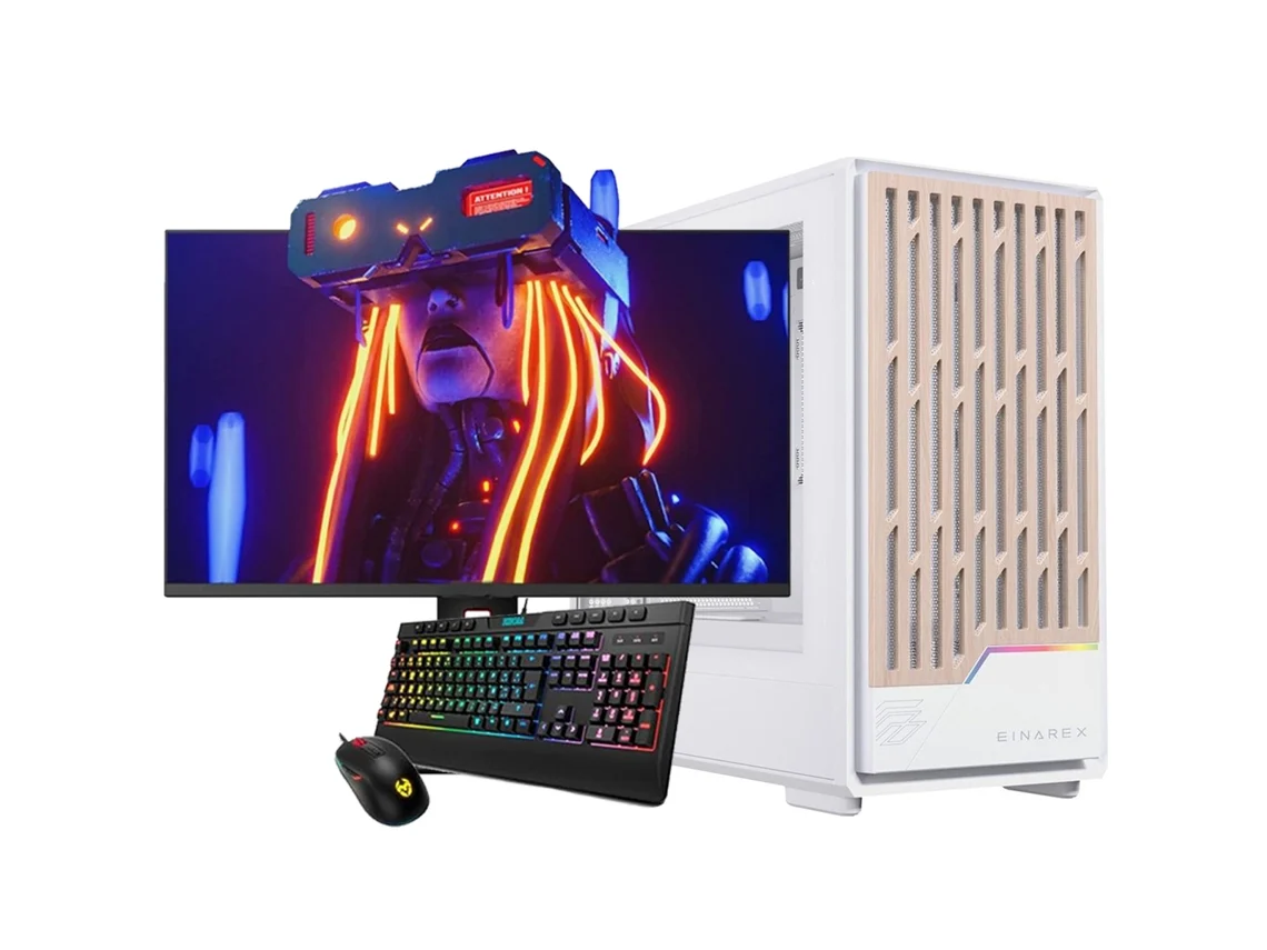 Computador de mesa Einarex Gaming (Ryzen 7 5700G - RAM: 16 GB DDR4 - SSD de 480 GB - RTX 5060 - Monitor Full HD de 27 polegadas - Windows 11)