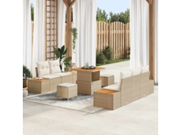 Conjunto 8 Conjunto De Sofá De Jardim Com Almofadas Vidaxl Bege Vime Pe