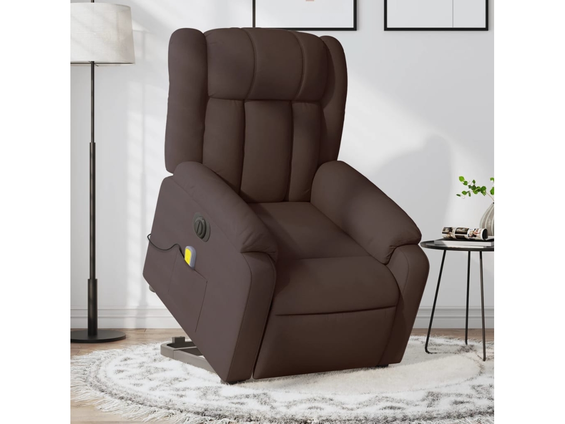 Vidaxl Poltrona Elétrica Elevatória Massagens Tecido Castanho-escuro