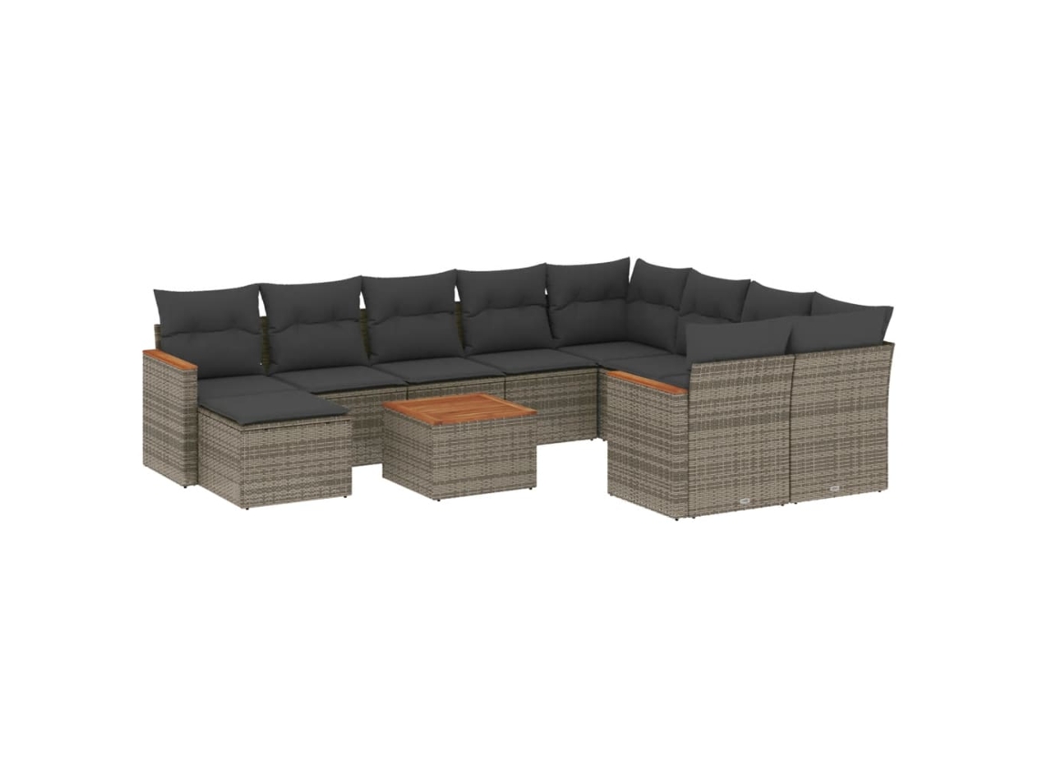 Conjunto de 11 Sofás de Jardim com Almofadões Vime Pe Cinzento MAISON EXCLUSIVE
