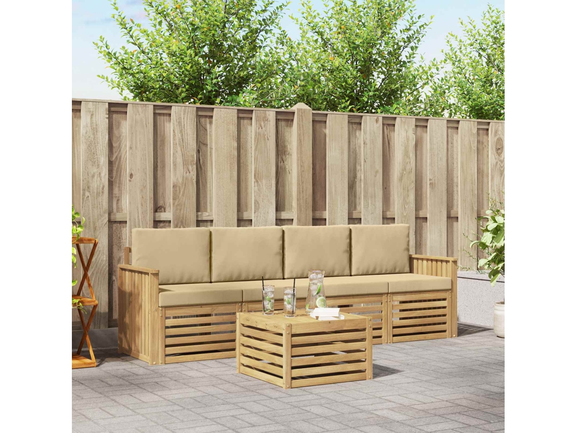 Vidaxl Conjunto De Sofás Para Exterior 5 Pcs Branco E Bege Poliéster