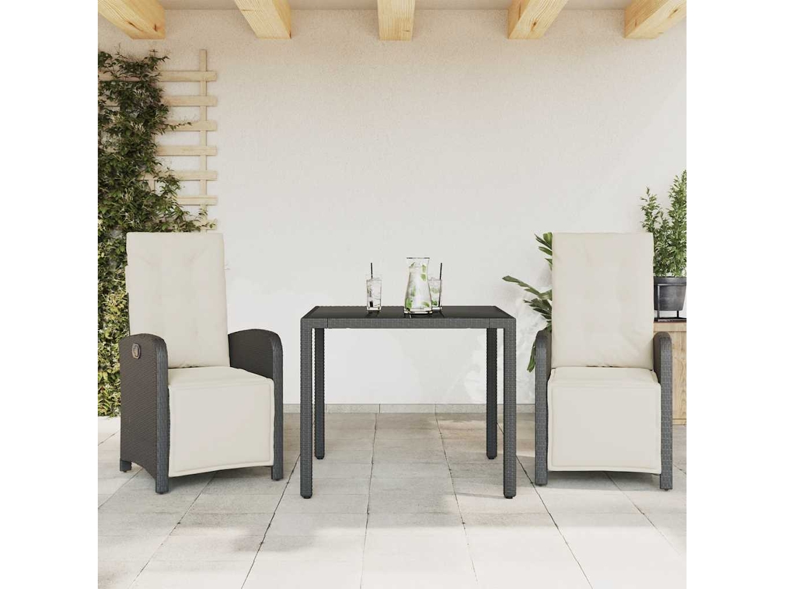 Vidaxl 3 Pcs Conjunto De Bistrô Com Almofadões Vime Pe Preto