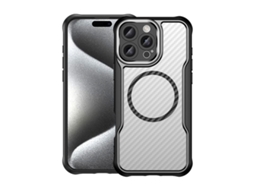 Capa Transparente Para Iphone 16 Pro Max - Textura De Fibra De Carbono - Magsafe