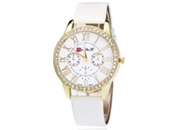 Relógio Analógico de Pulso Feminino com Pulseira Pu e Mostrador Quartzo (branco)