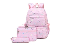 Mochila Com Lancheira E Estojo Para Meninas Adolescentes Do Ensino Fundamental, Conjunto De 3 Peças Chrui (rosa)