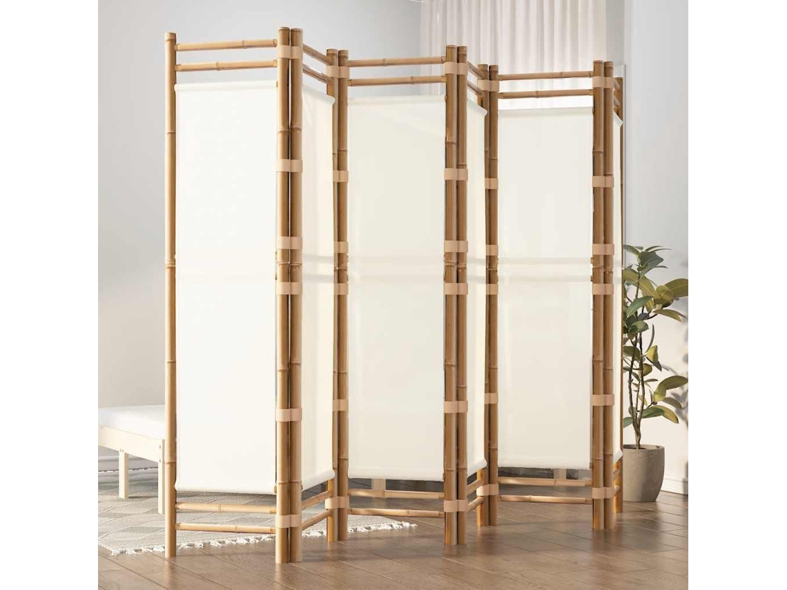 Vidaxl Divisória/biombo Com 6 Painéis Dobráveis 240 Cm Bambu E Lona