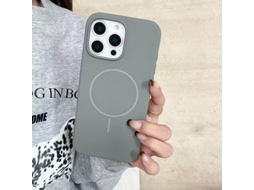 Capa Para Iphone 17 Pro Em Silicone Líquido Magnético Cinza Titânio Com Anel Magnético Fino.