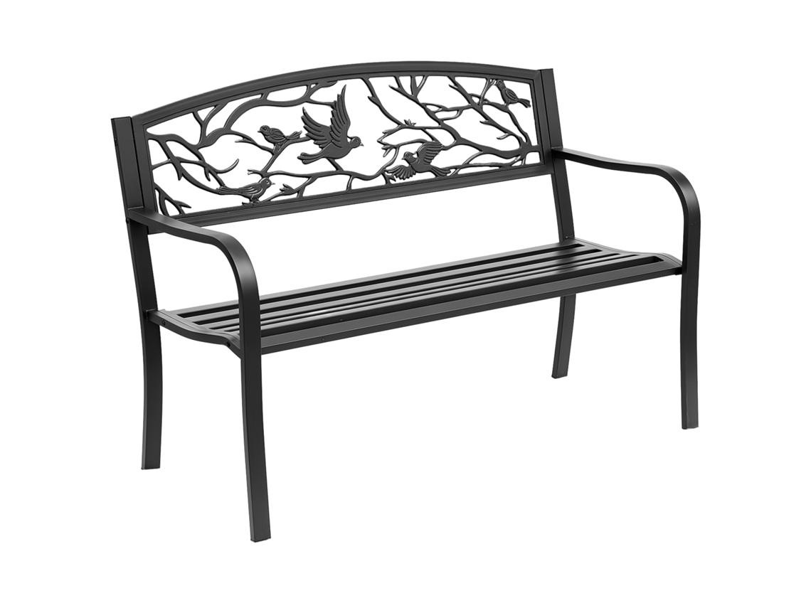 Banco Jardim 3 Lugares Metal Epóxi Estilo Rústico Chique 127x60x85cm Preto