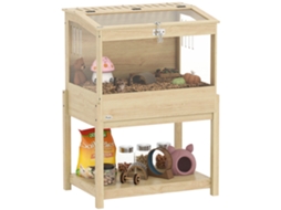 Gaiola de Hamster de 2 Andares Gaiola para Roedores Gaiola de Pequenos Animais com Tampa Articulada, Tamanho Grande 83,2 X 50 X 103 Cm Madeira Natural