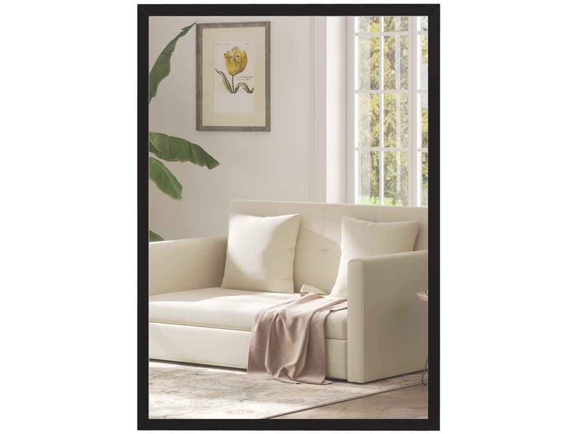 Espelho de Parede Decorativo 50x70cm Espelho Retangular Espelho de Sala com 4 Ganchos Metálicos Estilo Moderno Preto BTFORUS