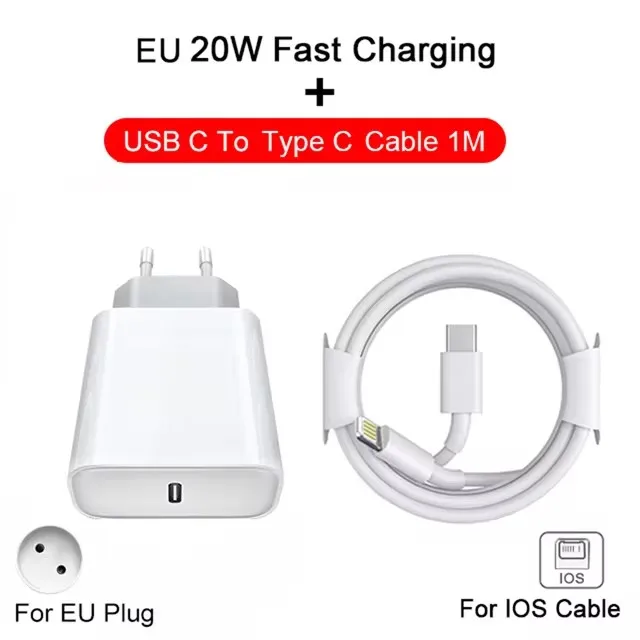 Carregador Rápido De 20 W Para Iphone (cabo De 1 Metro Padrão Europeu), Com Carregamento Rápido Usb Tipo-c.