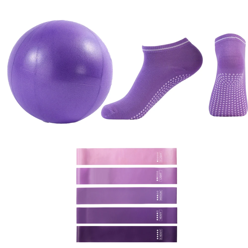 Conjunto De Pilates Com Bola De Resistência (roxo), Faixa Elástica Circular, Bola De Yoga E Meias Antiderrapantes