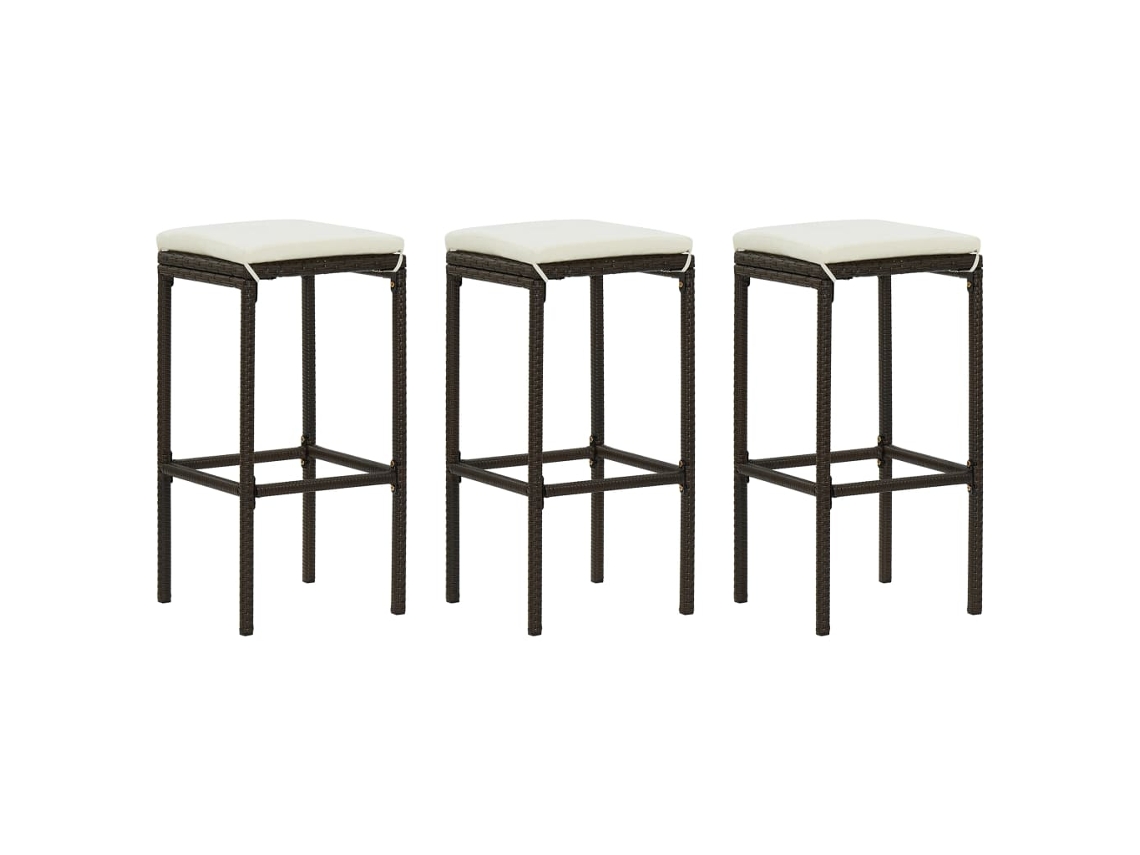 Vidaxl Bancos De Bar Com Almofadões 3 Pcs Vime Pe Castanho