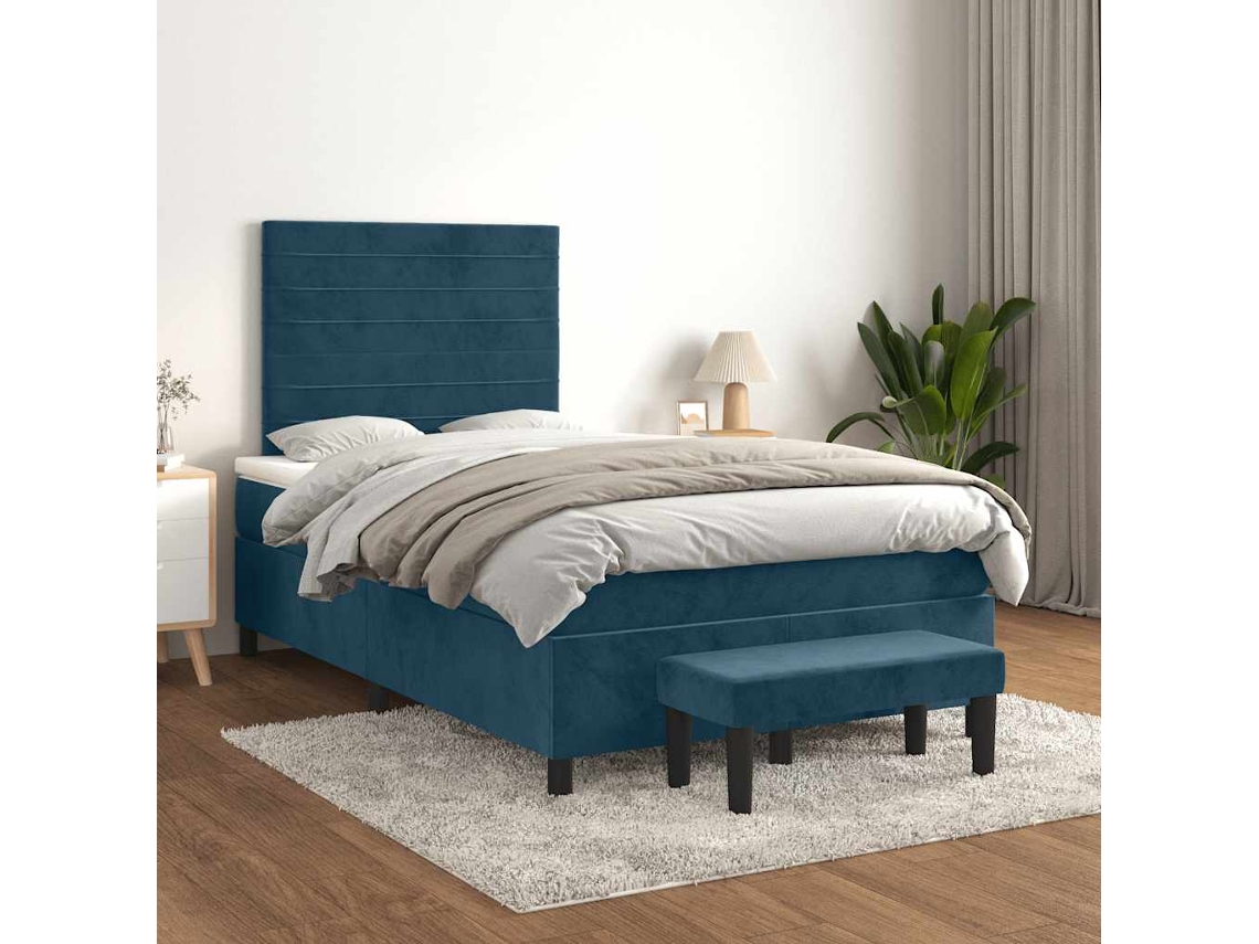 Vidaxl Cama Boxspring Com Colchão 120x200 Cm Veludo Azul-escuro