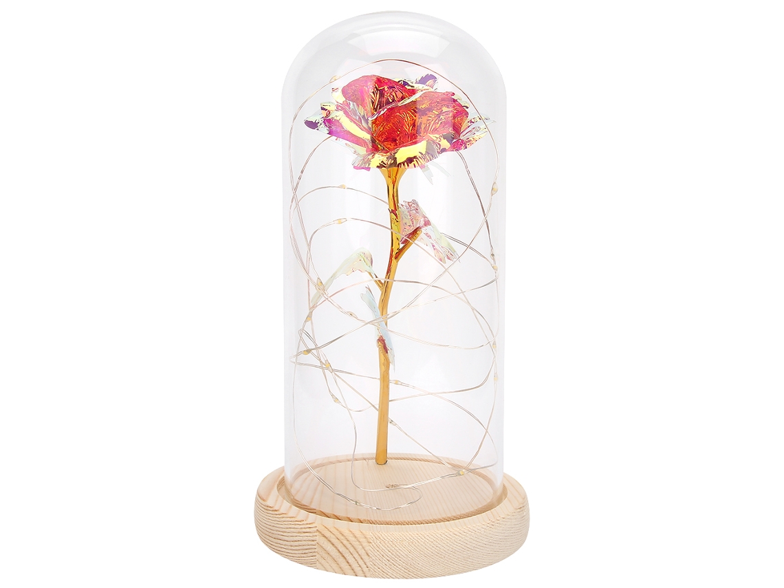 Luz de Noite Led Rosa com Base de Madeira | S/MARCA