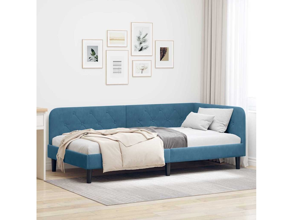 Vidaxl Estrutura De Cama De Canto Azul 90 X 200 Cm Veludo