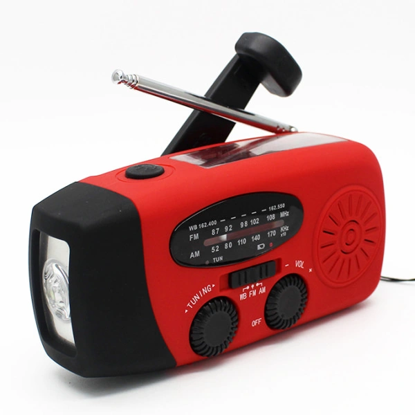 Rádio De Manivela Com Células Solares, Lanterna E Bateria Externa De 2000mah Vermelho Sos Eu