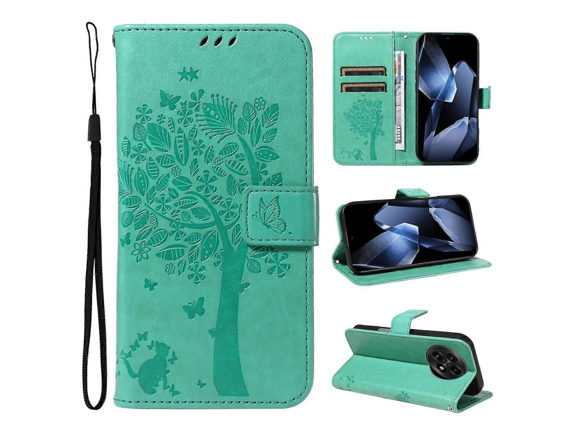 Capa De Celular Com Suporte E Estampa De Árvore De Gato Para Oneplus 13 - Verde