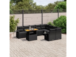 Vidaxl 10 Pcs Conjunto Sofás De Jardim C/ Almofadões Vime Pe Preto