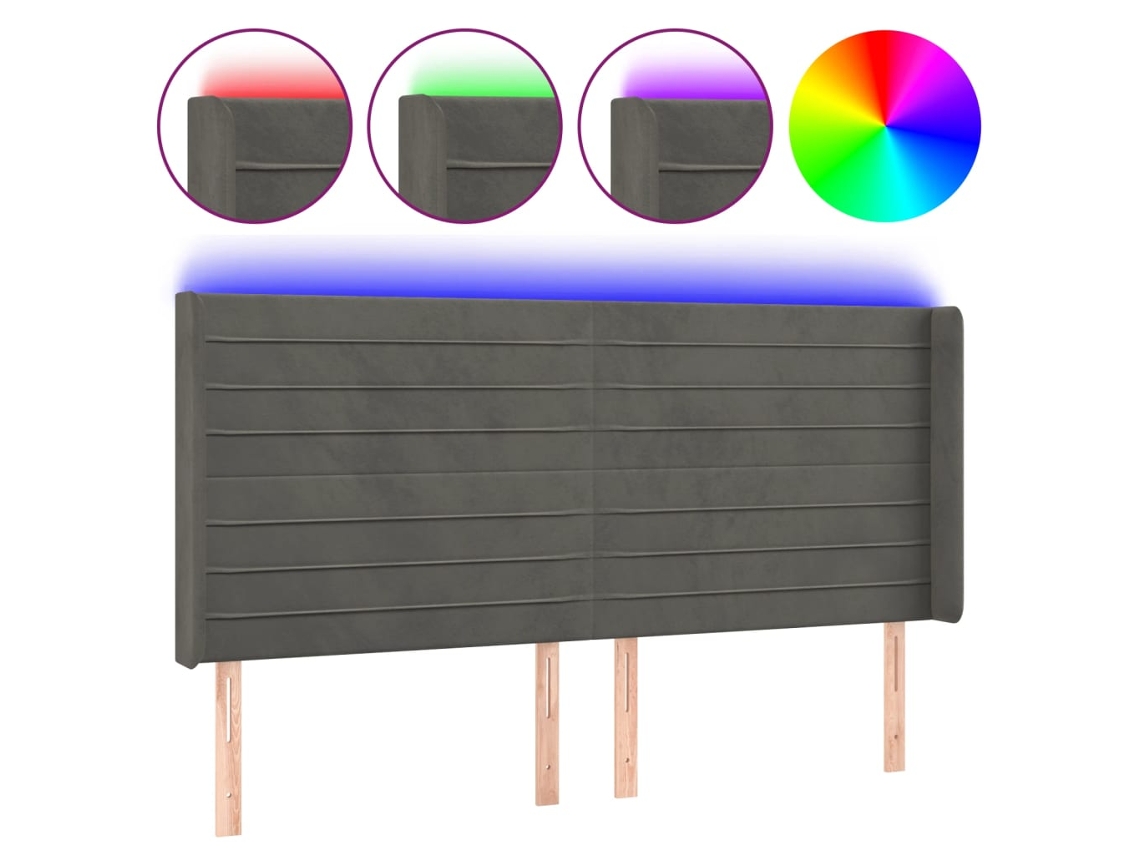 Led Headboard, Led Headboards Vidaxl Cinzeto Veludo (163 X 16 X 118/128 Cm)