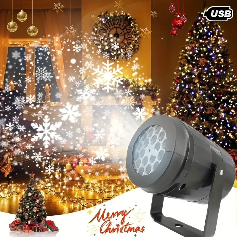 (preto) Projetor De Flocos De Neve Led Usb, Luzes De Natal, Projetor De Natal
