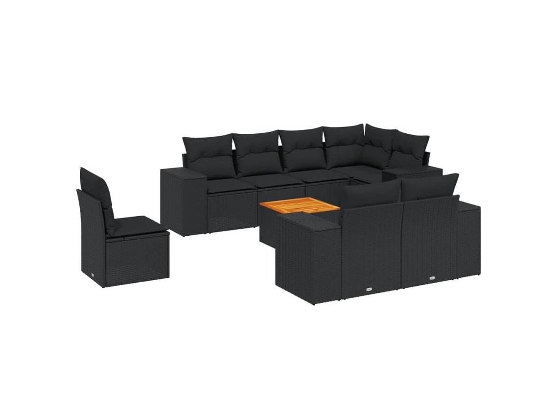 Conjunto de 9 Sofás para Jardim com Almofadões Vime Pe Preto MAISON EXCLUSIVE (9 pcs)