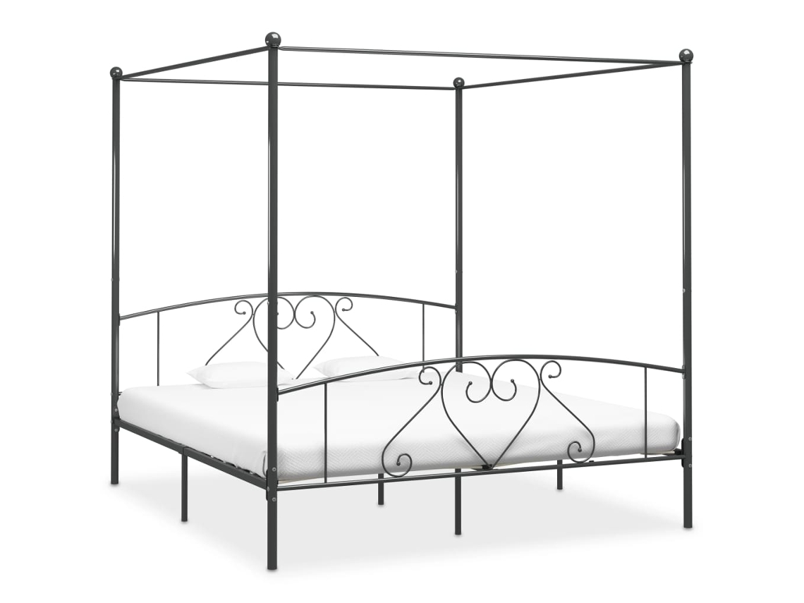 Vidaxl Estrutura De Cama Com Dossel 180x200 Cm Metal Cinzento