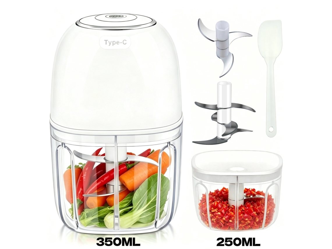 Mixer De Alimentos E Bebidas Multifuncional Sem Fio, 6 Lâminas / 350ml, Conjunto De 2 Copos, Branco