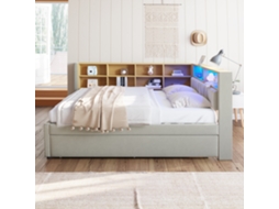 Sofá Cama 140x200 Com Cama Extra 90x190 Cm Com Tomada Usb Vários Compartimentos Cama Estofada Cinza Claro Estilo (colchão Não Incluído)