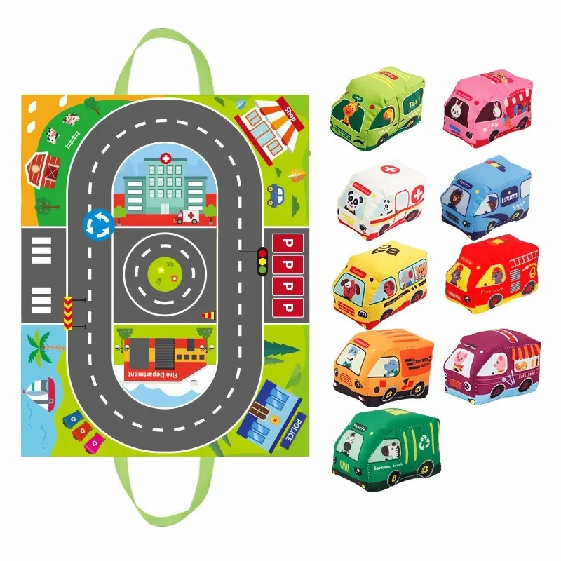 Conjunto De Carrinhos De Pano Macio Montessori, Mapa De Trânsito Da Cidade, Brinquedo Educativo Para Meninos E Meninas.