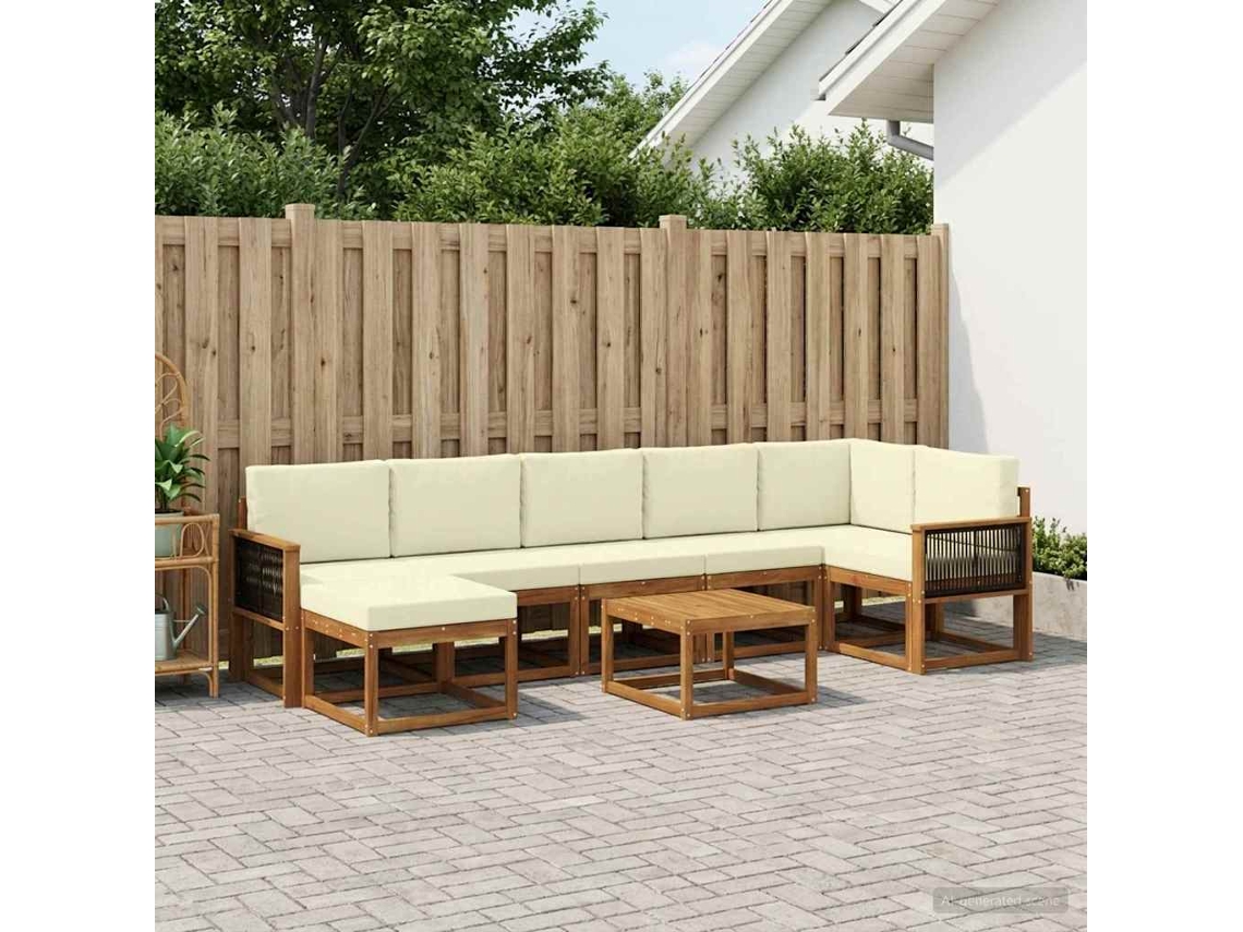 Vidaxl Conjunto De Sofás Para Exterior 8 Unid. Natural E Creme