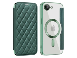 Capa Para Iphone 16e Compatível Com Capa De Couro Sintético Magsafe Rhombus - Verde-escuro