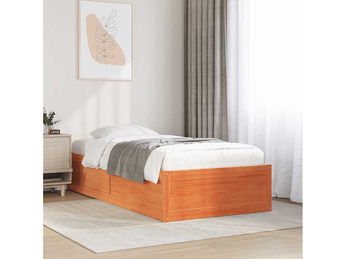 Vidaxl Cama Sem Colchão 90x190 Cm Madeira de Pinho Maciça Castanho mel
