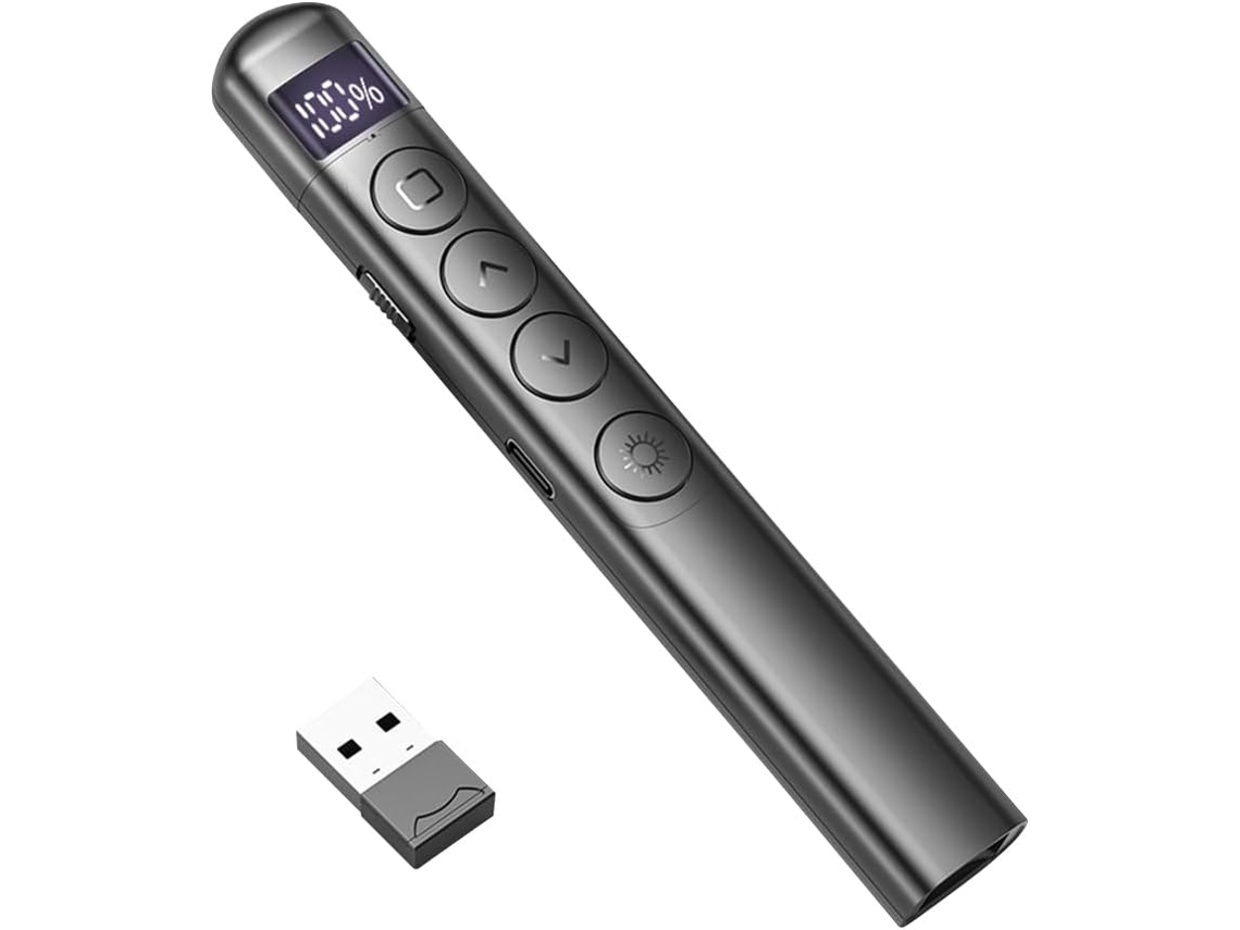 Comando de Apresentação Sem Fios ZRUXE 2.4ghz Recarregável Usb c com Hiperligação Controlo de Powerpoint Ideal para Ensino e Escritório Pret