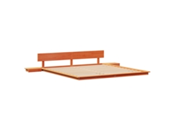 Conjunto 1 Estrutura Da Cama Vidaxl Castanho Madeira De Pinho Maciça (200 X 200 Cm)