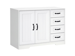 Armário lateral cômoda e aparador, 4 gavetas, 1 armário, 105x40x76cm, branco BTFORUS