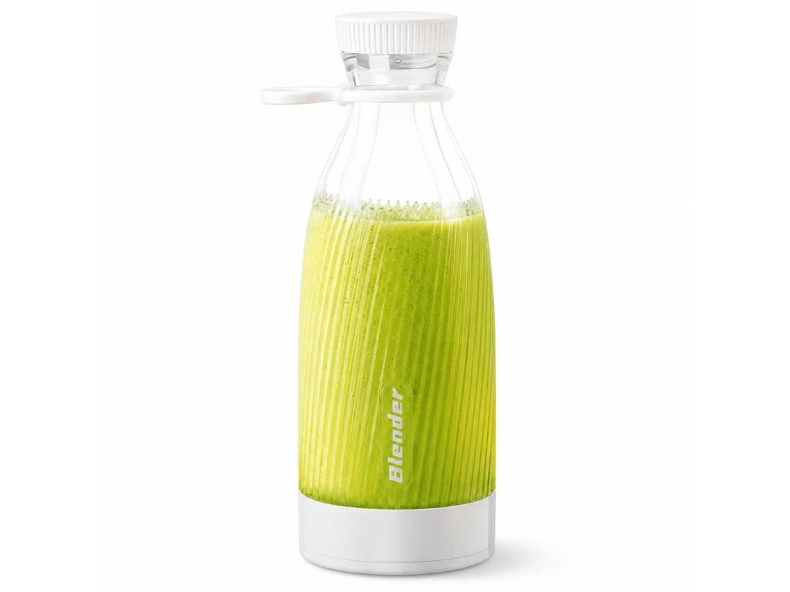 Liquidificadora Portátil Recarregável Branca, Copo Para Sumos, Bateria 1200 Mah Para Casa E Viagem