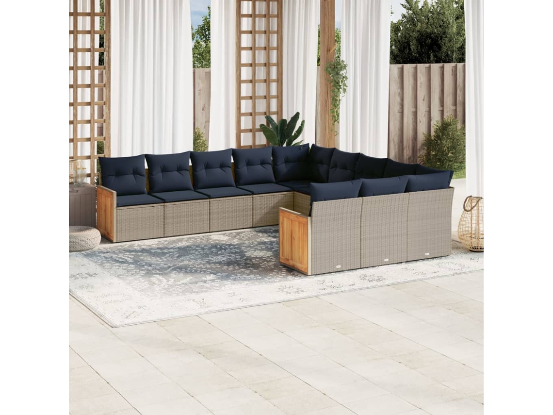 Vidaxl Conjunto De Sofá De Jardim Com 11 Peças E Almofadas Em Rattan Sintético Cinza