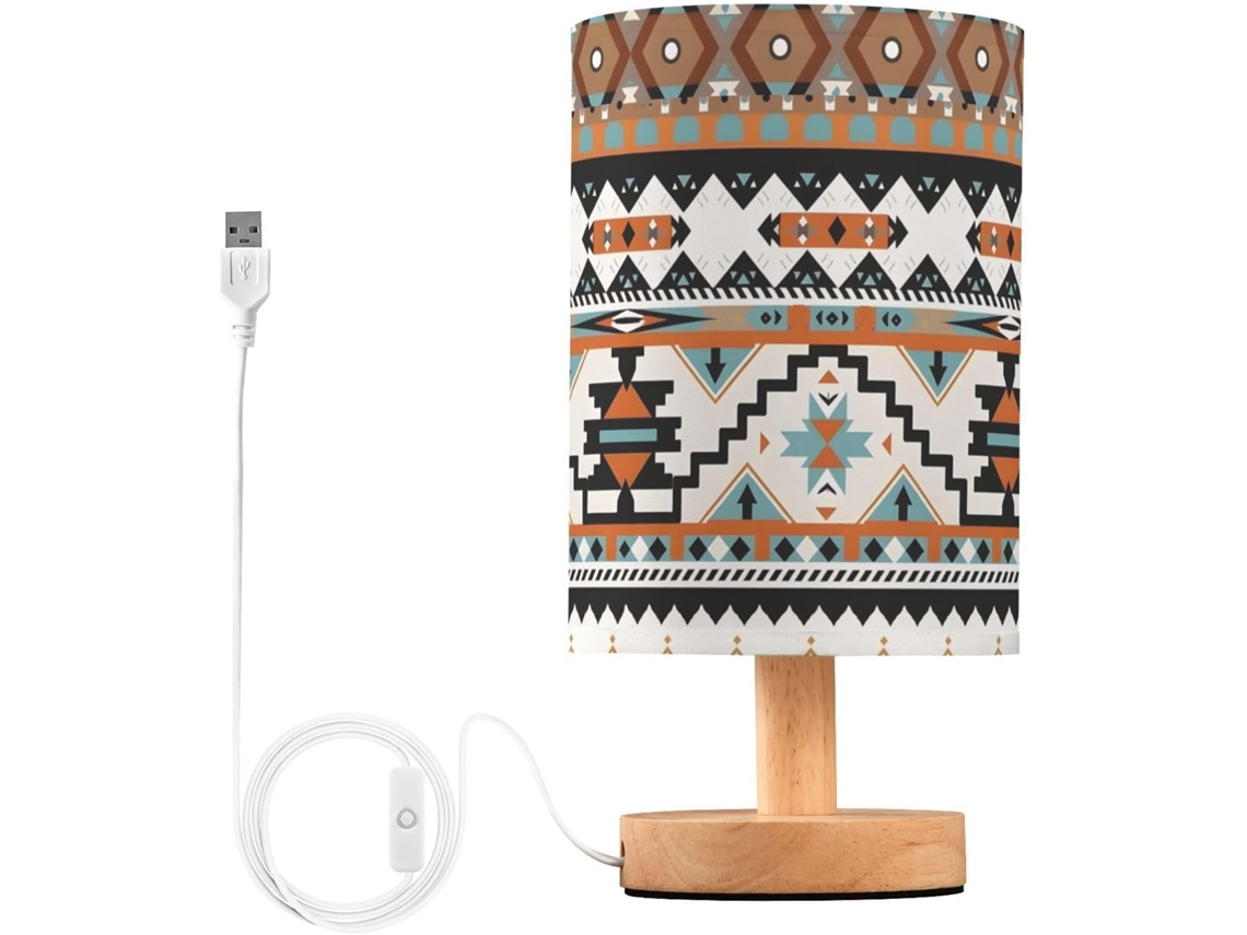 Luminária De Cabeceira Mnsruu Aztec Indian Kashmir Western, Com Led, Abajur De Mesa E Cúpula Tecido, Ideal Para Quarto E